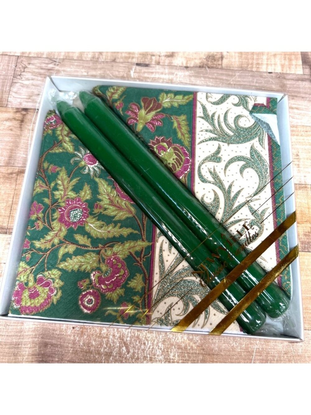 Newville Classic Candles & Napkins Gift Set Taper Candles & Floral Napkins